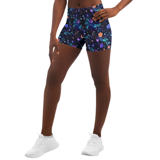 GALACTIC FLORAL YOGA SHORTS - COSMIC SPIRIT & COMFORT - XS