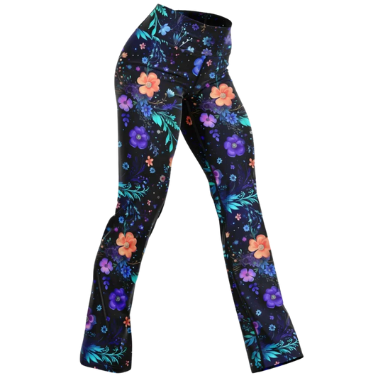 Galactic Floral Yoga Flare Leggings Cosmic Spirit - XS - Flare Leggings - AOP