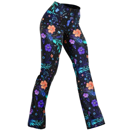 GALACTIC FLORAL YOGA FLARE LEGGINGS - COSMIC SPIRIT - XS