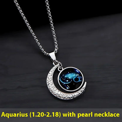 GLOWING ZODIAC NECKLACE WITH PENDANT FOR MEN & WOMEN - Aquarius - Necklace