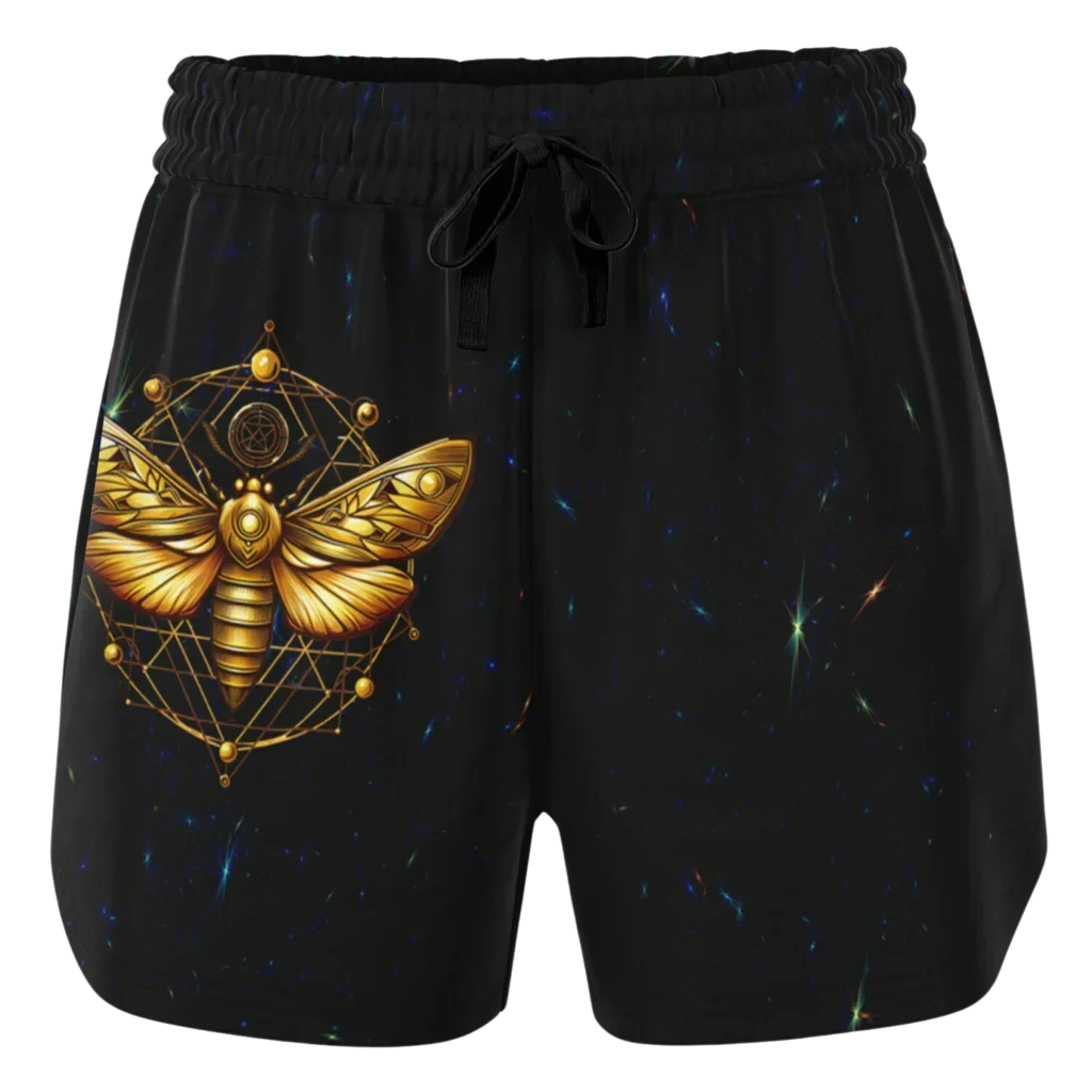 GOLDEN MOTH SACRED GEOMETRY LOOSE YOGA SHORTS FOR WOMEN