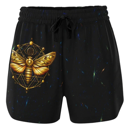 GOLDEN MOTH SACRED GEOMETRY LOOSE YOGA SHORTS FOR WOMEN