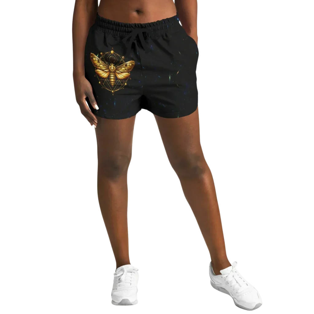 GOLDEN MOTH SACRED GEOMETRY LOOSE YOGA SHORTS FOR WOMEN