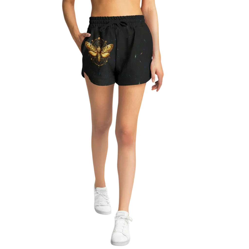 GOLDEN MOTH SACRED GEOMETRY LOOSE YOGA SHORTS FOR WOMEN