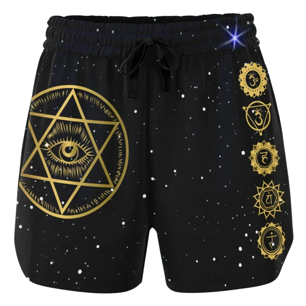 GOLDEN STAR OF DAVID MYSTICAL LOOSE YOGA SHORTS FOR WOMEN