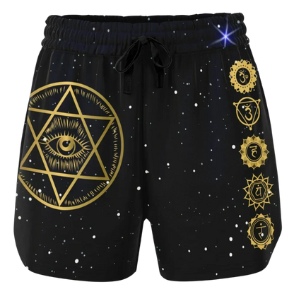 GOLDEN STAR OF DAVID MYSTICAL LOOSE YOGA SHORTS FOR WOMEN