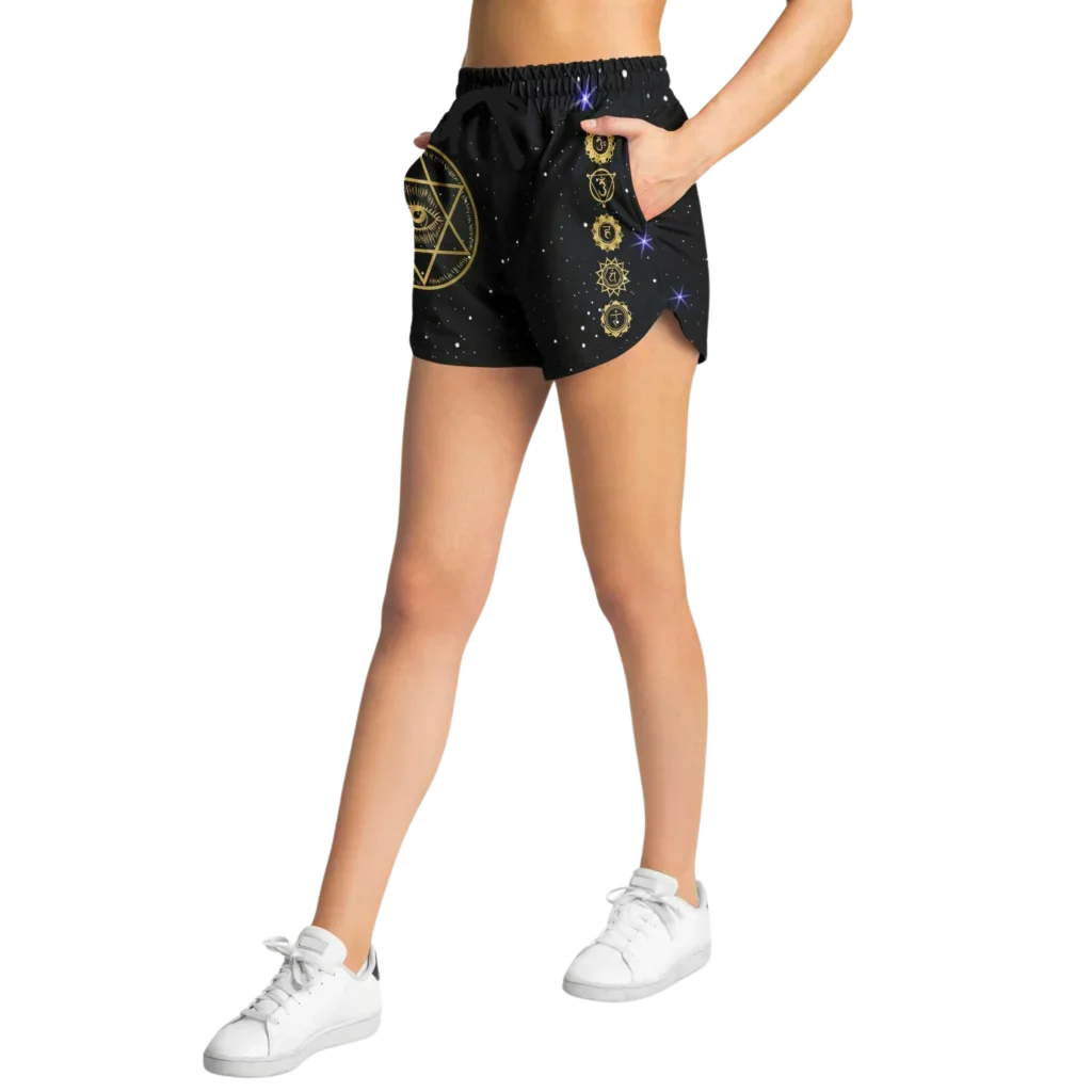 GOLDEN STAR OF DAVID MYSTICAL LOOSE YOGA SHORTS FOR WOMEN