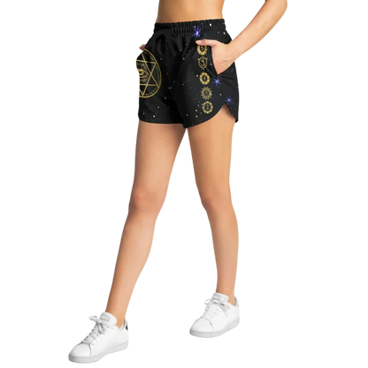 GOLDEN STAR OF DAVID MYSTICAL LOOSE YOGA SHORTS FOR WOMEN