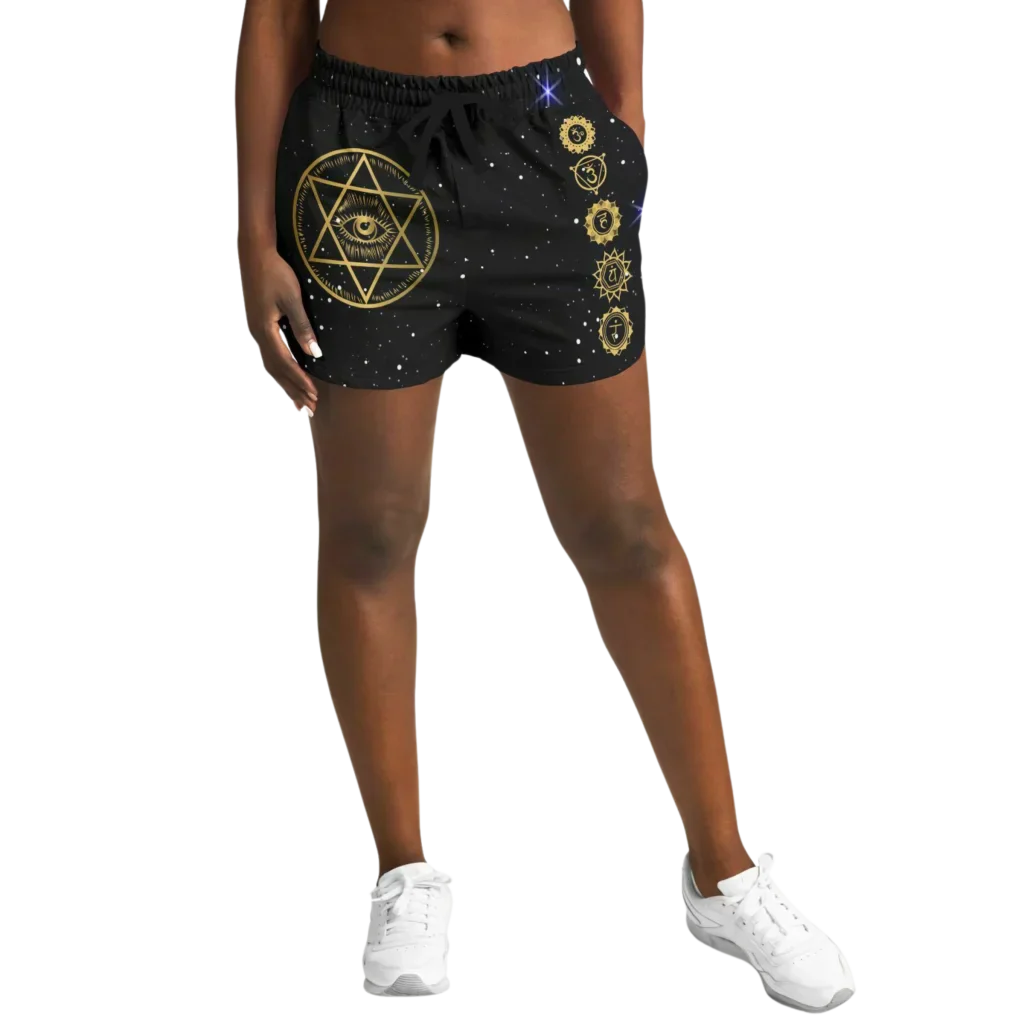 GOLDEN STAR OF DAVID MYSTICAL LOOSE YOGA SHORTS FOR WOMEN