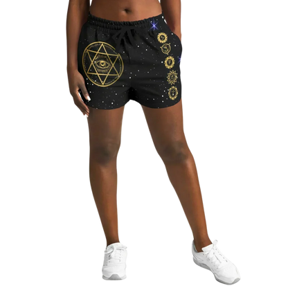 GOLDEN STAR OF DAVID MYSTICAL LOOSE YOGA SHORTS FOR WOMEN