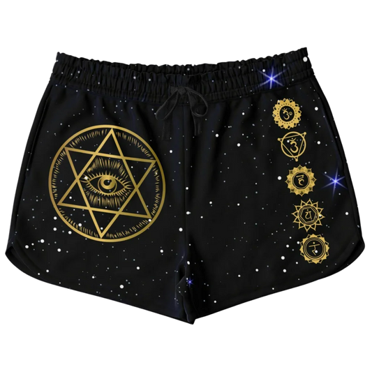 GOLDEN STAR OF DAVID MYSTICAL LOOSE YOGA SHORTS FOR WOMEN!