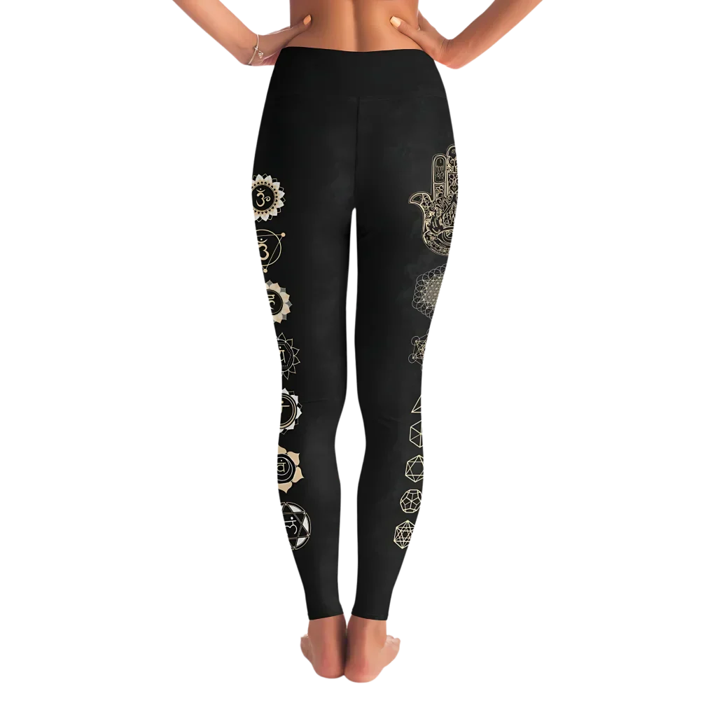 HAMSA HAND CHAKRA FEMALE YOGA PANTS WITH POCKET - Yoga Leggings - AOP