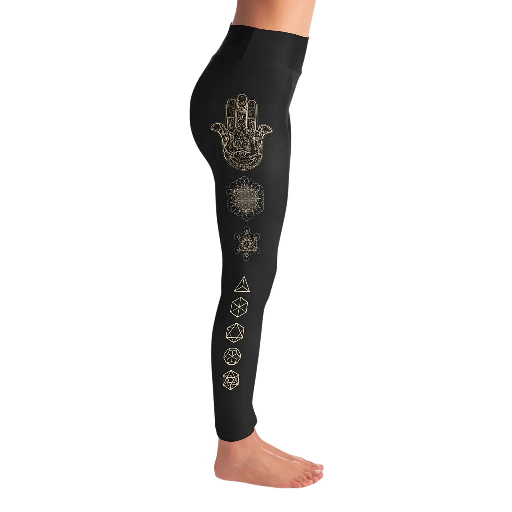 HAMSA HAND CHAKRA FEMALE YOGA PANTS WITH POCKET - Yoga Leggings - AOP