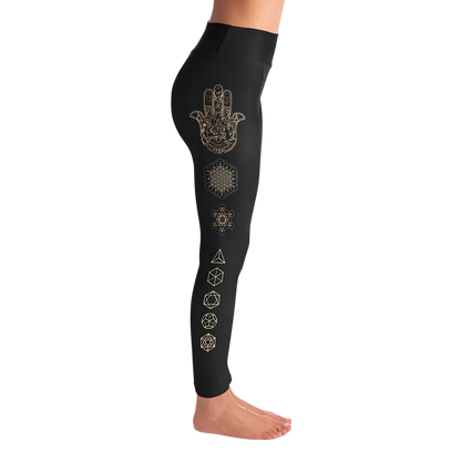 HAMSA HAND CHAKRA FEMALE YOGA PANTS WITH POCKET - Yoga Leggings - AOP