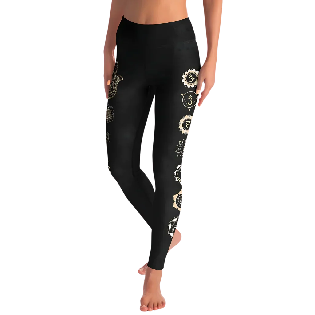 HAMSA HAND CHAKRA FEMALE YOGA PANTS WITH POCKET - Yoga Leggings - AOP