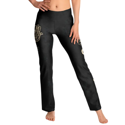 HAMSA HAND CHAKRA FLARE LEGGINGS - Flare Leggings - AOP