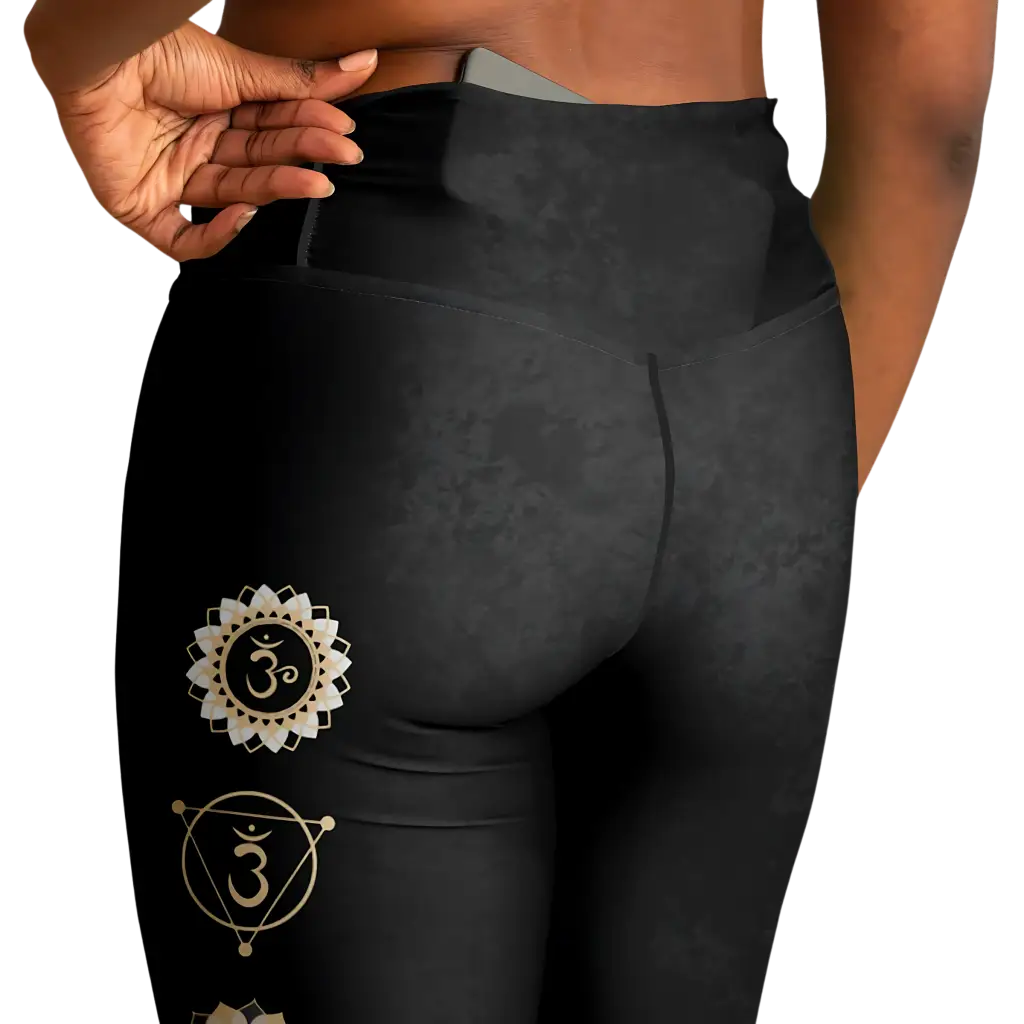 HAMSA HAND CHAKRA FLARE LEGGINGS - Flare Leggings - AOP