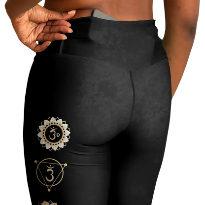 HAMSA HAND CHAKRA FLARE LEGGINGS - Flare Leggings - AOP