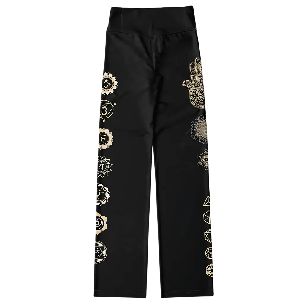 HAMSA HAND CHAKRA FLARE LEGGINGS - Flare Leggings - AOP