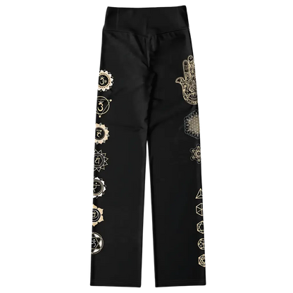 HAMSA HAND CHAKRA FLARE LEGGINGS - Flare Leggings - AOP