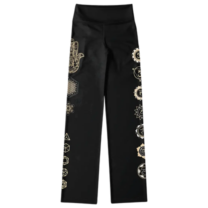 HAMSA HAND CHAKRA FLARE LEGGINGS - Flare Leggings - AOP