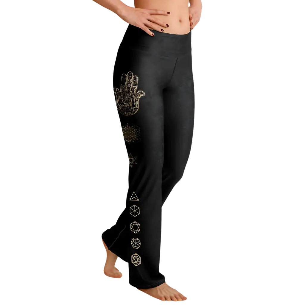 HAMSA HAND CHAKRA FLARE LEGGINGS - Flare Leggings - AOP