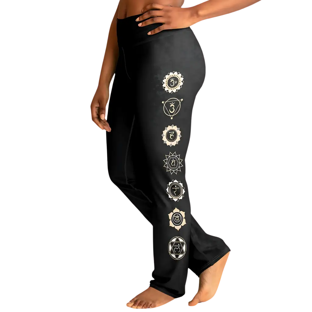 HAMSA HAND CHAKRA FLARE LEGGINGS - Flare Leggings - AOP