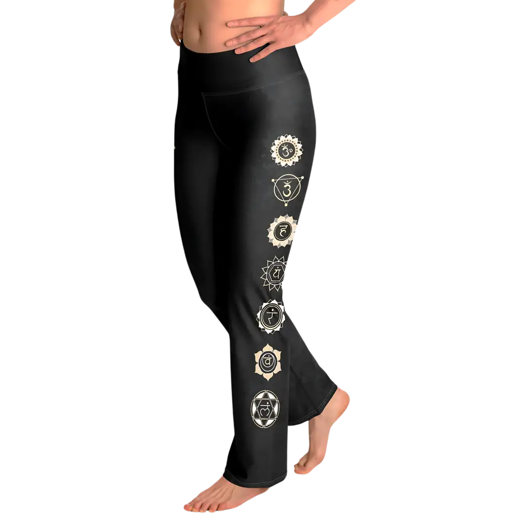 HAMSA HAND CHAKRA FLARE LEGGINGS - Flare Leggings - AOP