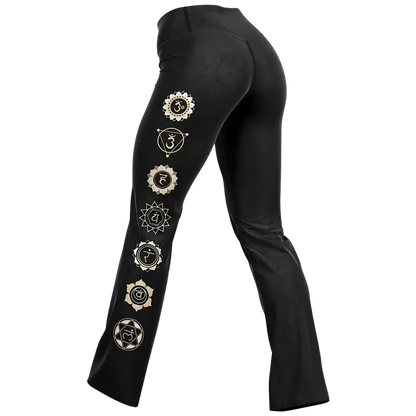 HAMSA HAND CHAKRA FLARE LEGGINGS - Flare Leggings - AOP