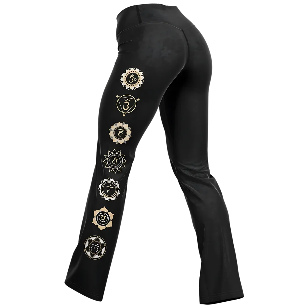 HAMSA HAND CHAKRA FLARE LEGGINGS - MYSTICAL YOGA FLARE