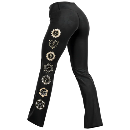 HAMSA HAND CHAKRA FLARE LEGGINGS - MYSTICAL YOGA FLARE