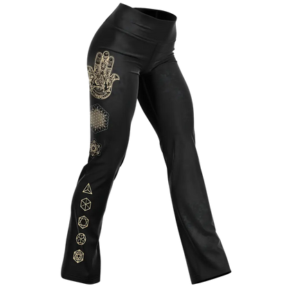 HAMSA HAND CHAKRA FLARE LEGGINGS - XS - Flare Leggings - AOP