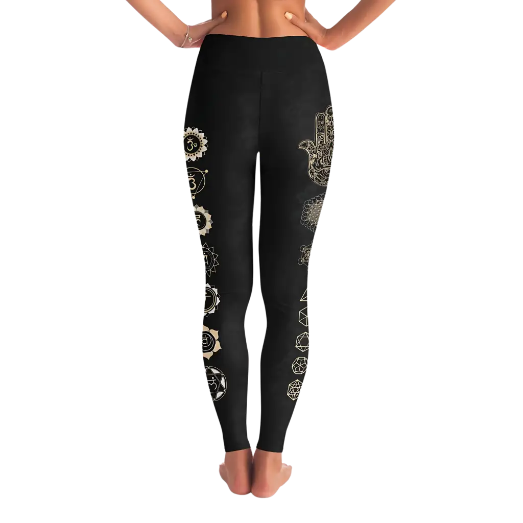 HAMSA HAND CHAKRA YOGA LEGGINGS WITH POCKET - Yoga Leggings