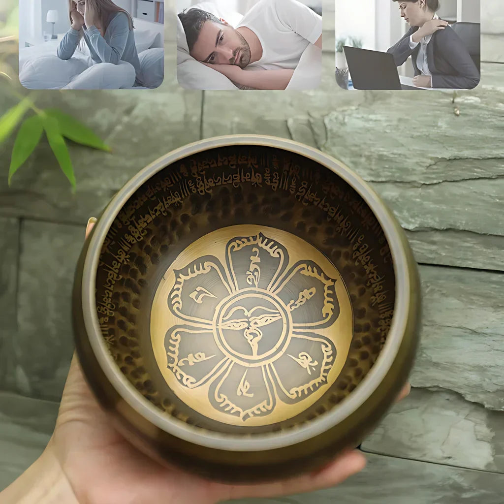 HANDCRAFTED NEPAL TIBETAN PRAYER SINGING BOWL SET - 11 cm diameter - sound bowl