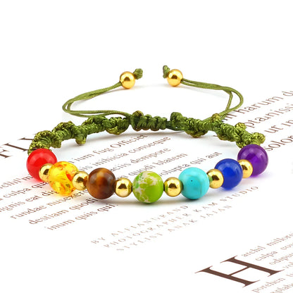 HANDWOVEN CHAKRA BEAD BRACELET FOR ENERGY & BALANCE - Army Green / Gold - Bracelet