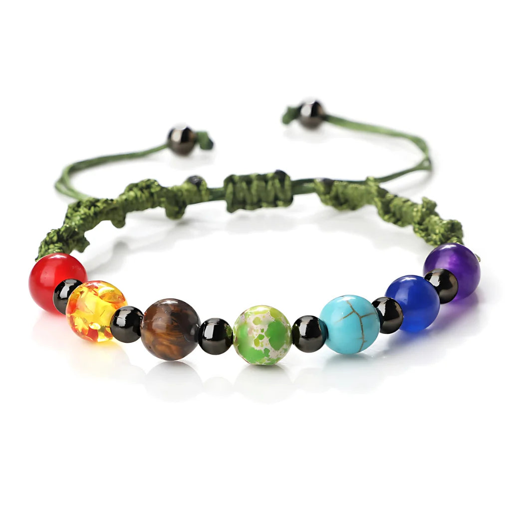 HANDWOVEN CHAKRA BEAD BRACELET FOR ENERGY & BALANCE - Army Green / Gun Black - Bracelet