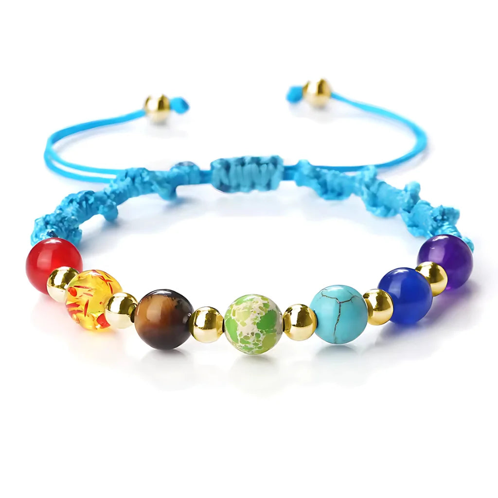 HANDWOVEN CHAKRA BEAD BRACELET FOR ENERGY & BALANCE - Blue / Gold - Bracelet