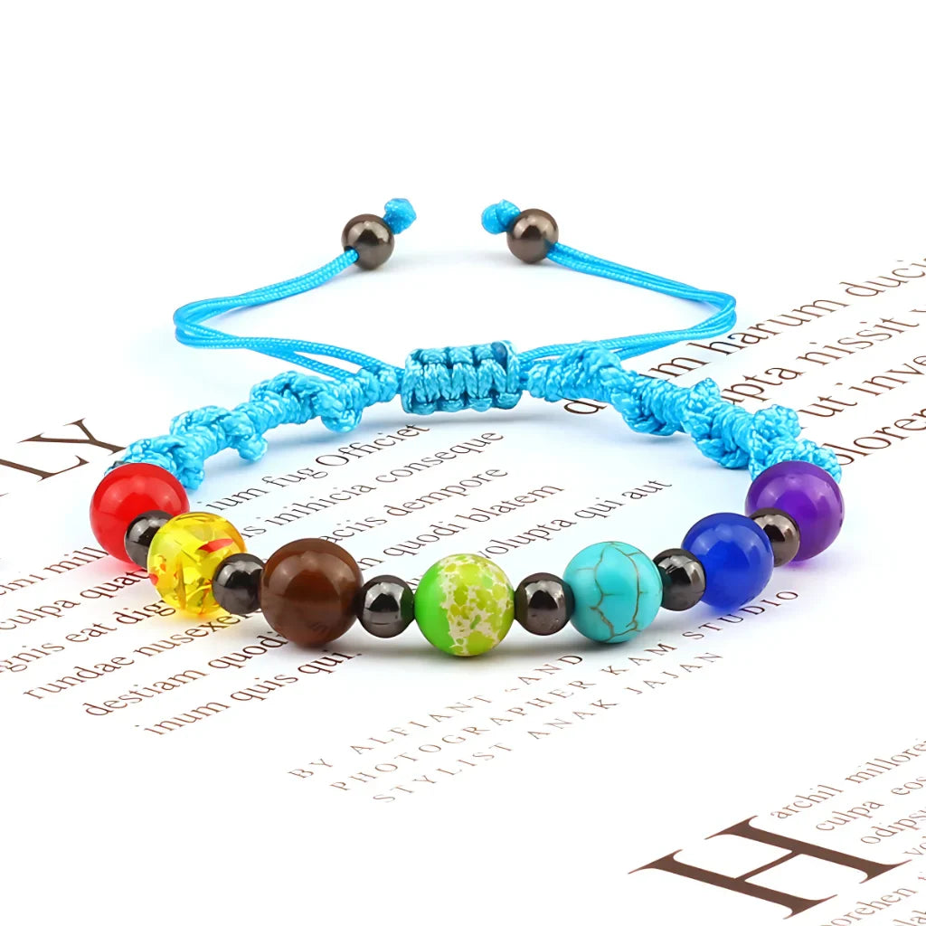 HANDWOVEN CHAKRA BEAD BRACELET FOR ENERGY & BALANCE - Blue / Gun Black - Bracelet