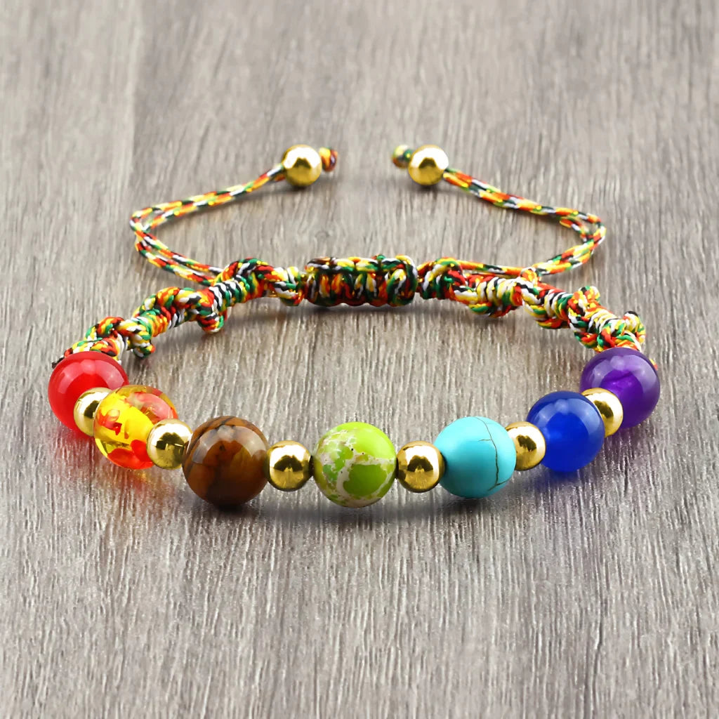 HANDWOVEN CHAKRA BEAD BRACELET FOR ENERGY & BALANCE - Color / Gold - Bracelet