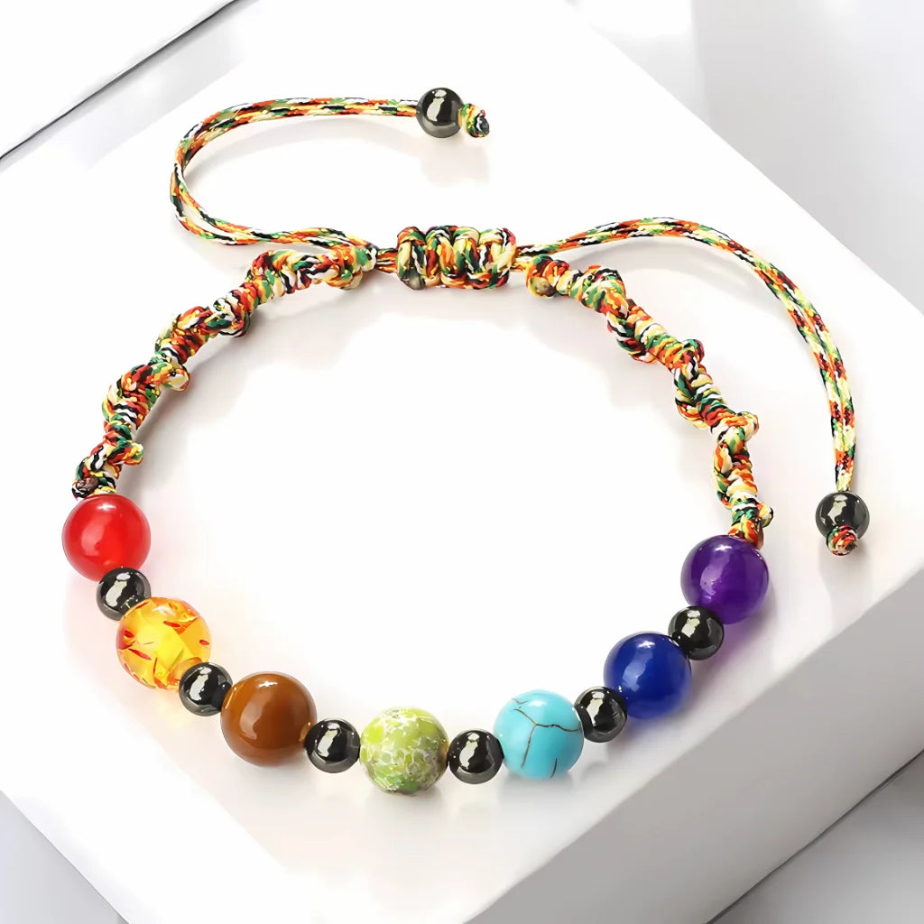 HANDWOVEN CHAKRA BEAD BRACELET FOR ENERGY & BALANCE - Color / Gun Black - Bracelet