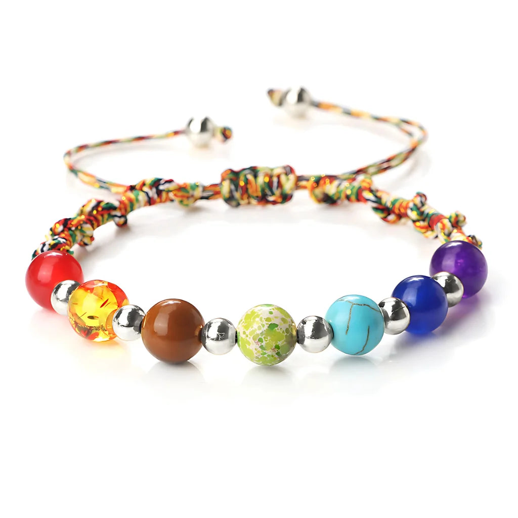 HANDWOVEN CHAKRA BEAD BRACELET FOR ENERGY & BALANCE - Color / Silver - Bracelet