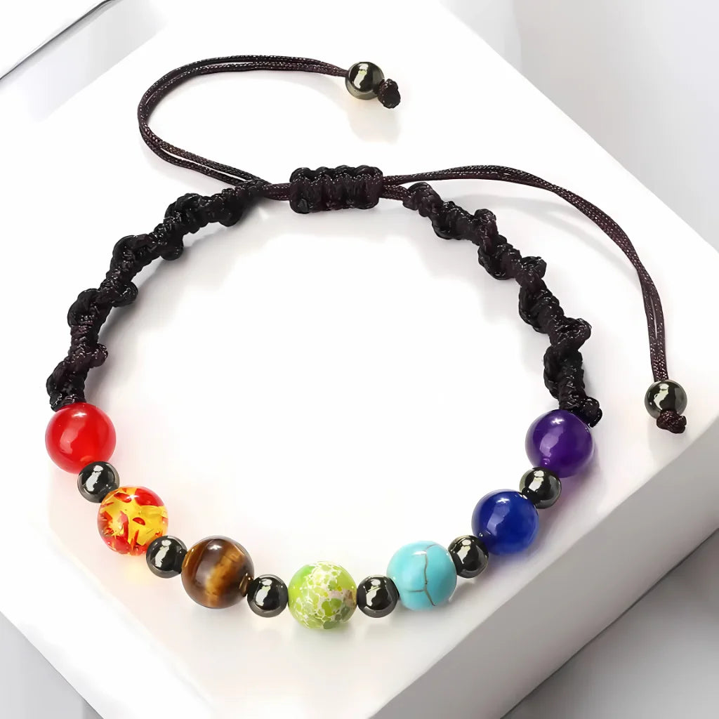 HANDWOVEN CHAKRA BEAD BRACELET FOR ENERGY & BALANCE - Dark Brown / Gun Black - Bracelet