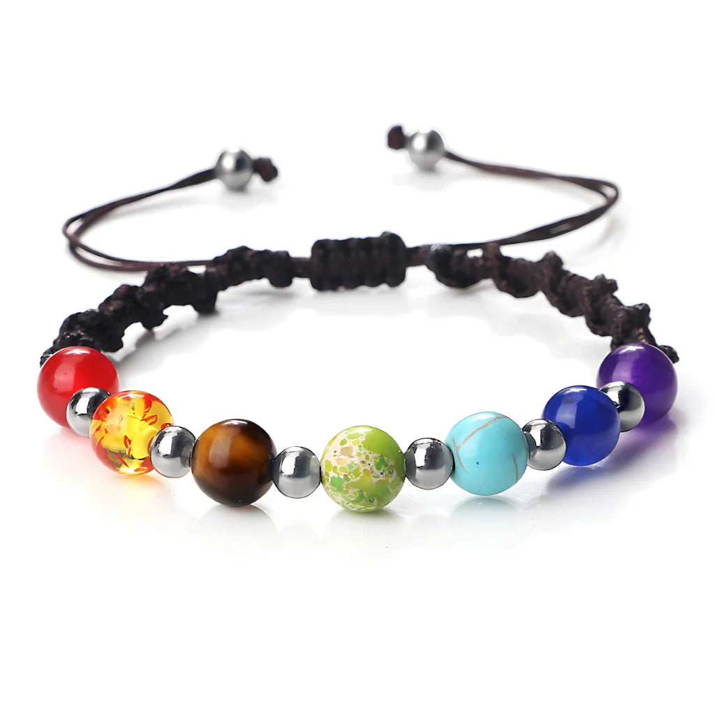 HANDWOVEN CHAKRA BEAD BRACELET FOR ENERGY & BALANCE - Dark Brown / Silver - Bracelet