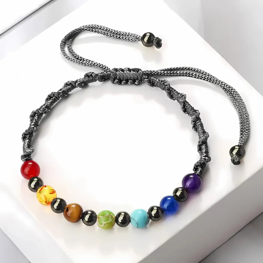 HANDWOVEN CHAKRA BEAD BRACELET FOR ENERGY & BALANCE - Gray / Gun Black - Bracelet