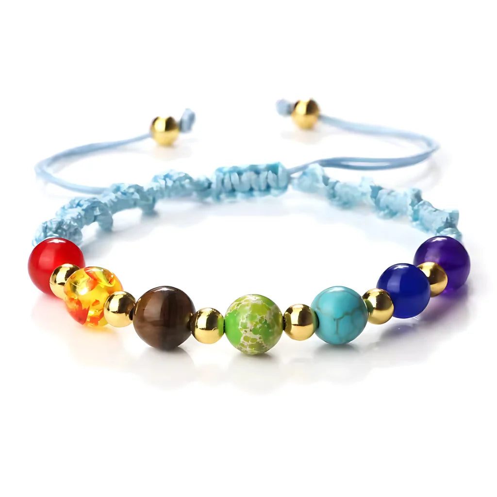 HANDWOVEN CHAKRA BEAD BRACELET FOR ENERGY & BALANCE - Lake Blue / Gold - Bracelet