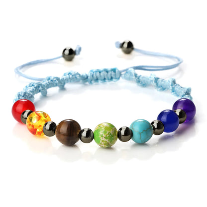 HANDWOVEN CHAKRA BEAD BRACELET FOR ENERGY & BALANCE - Lake Blue / Gun Black - Bracelet