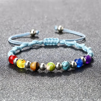 HANDWOVEN CHAKRA BEAD BRACELET FOR ENERGY & BALANCE - Lake Blue / Silver - Bracelet