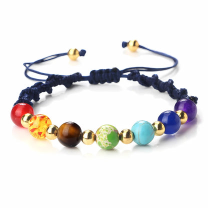 HANDWOVEN CHAKRA BEAD BRACELET FOR ENERGY & BALANCE - Navy Blue / Gold - Bracelet