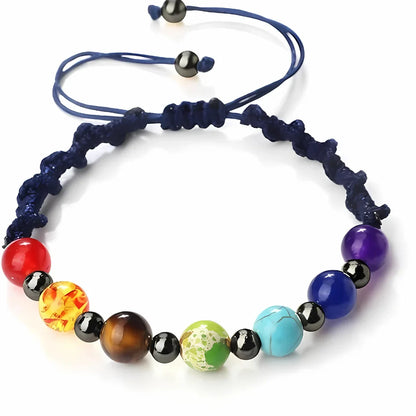 HANDWOVEN CHAKRA BEAD BRACELET FOR ENERGY & BALANCE - Navy Blue / Gun Black - Bracelet