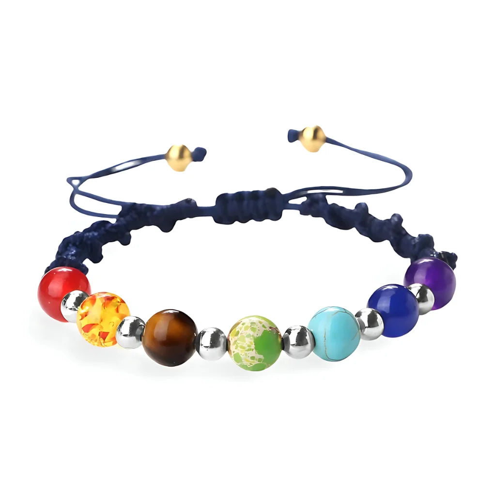 HANDWOVEN CHAKRA BEAD BRACELET FOR ENERGY & BALANCE - Navy Blue / Silver - Bracelet